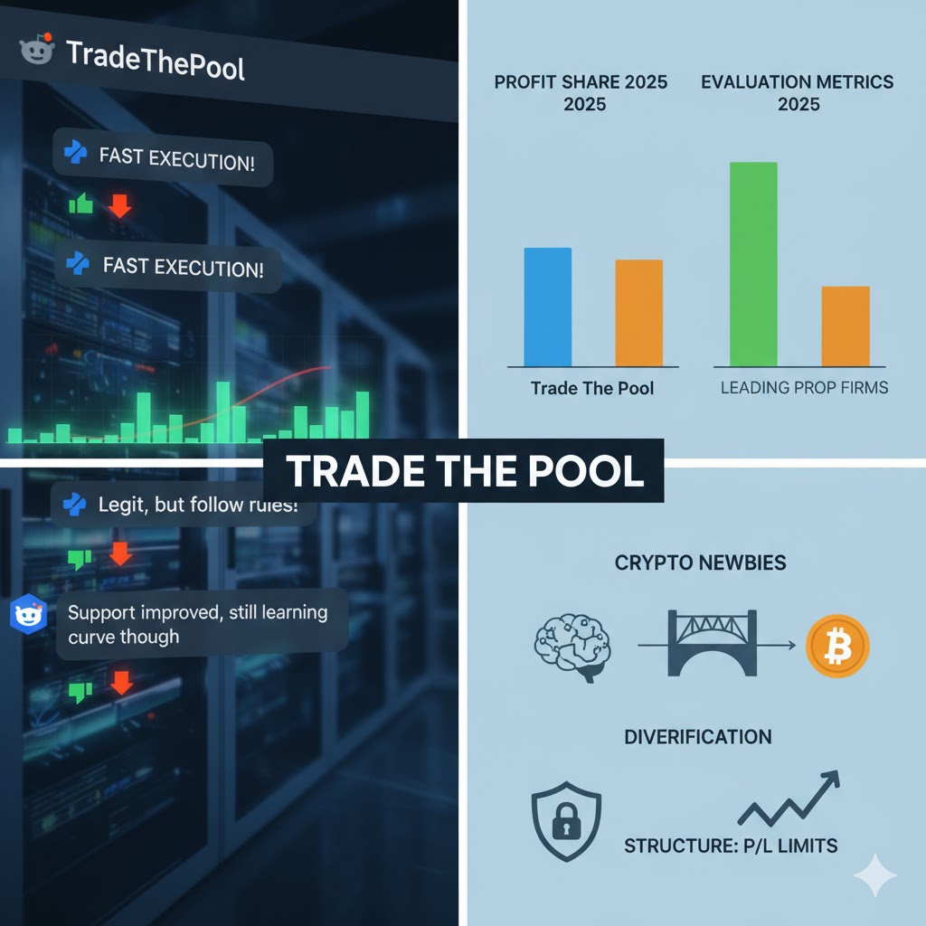 Screenshot showing the Trade the Pool account selection interface with different tiers and their requirements (capital size, fees, and rules).