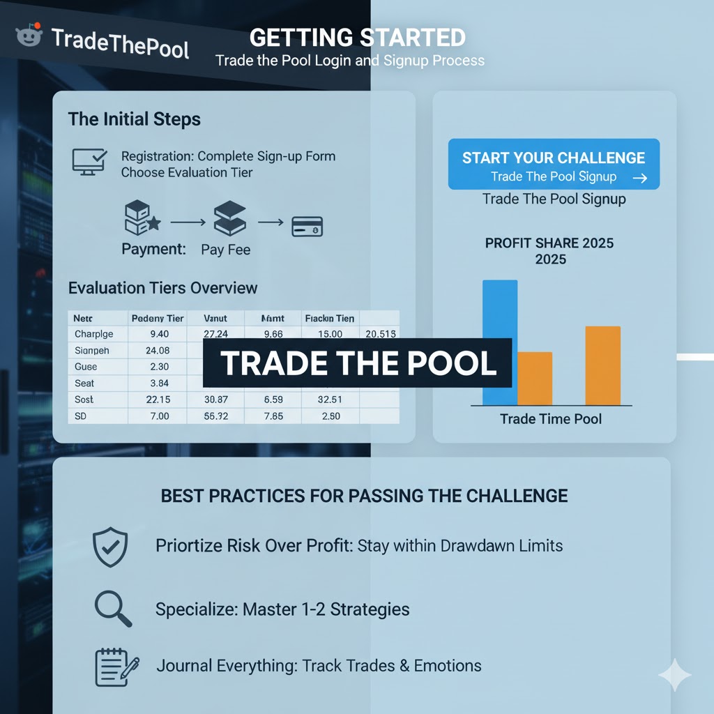 Bar chart showing a comparison of key metrics (Profit Split, Capital Scaling, Challenge Fee) for Trade the Pool against two major proprietary trading competitors.